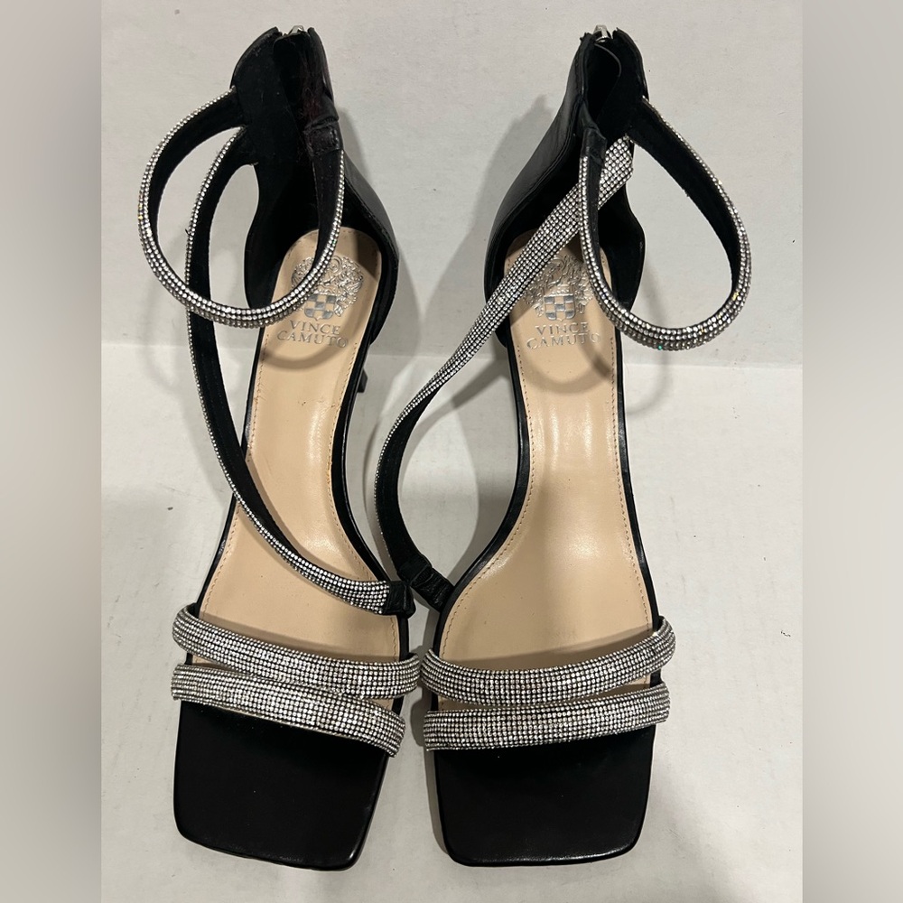 Vince Camuto Arklin Black and Silver Strappy Heels - Picture 3 of 16